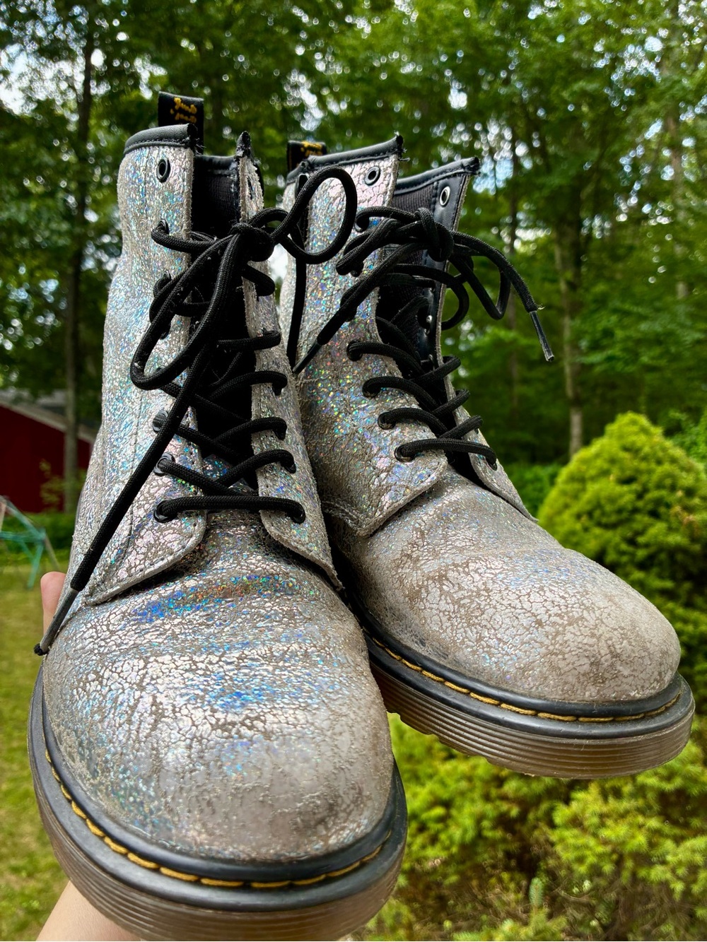 Doc Martens 1460 Pascal silver Glitter Combat Boots size 37; US 6 L